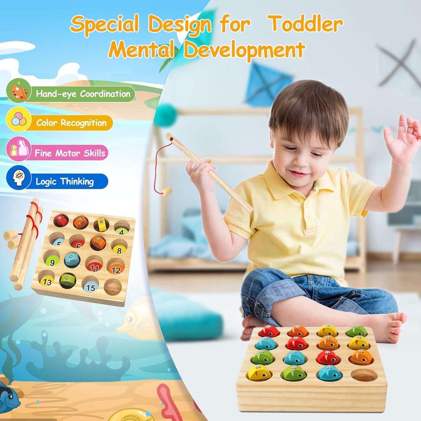 Colourful Magnetic Fishing Game in Wooden Craft for Kids