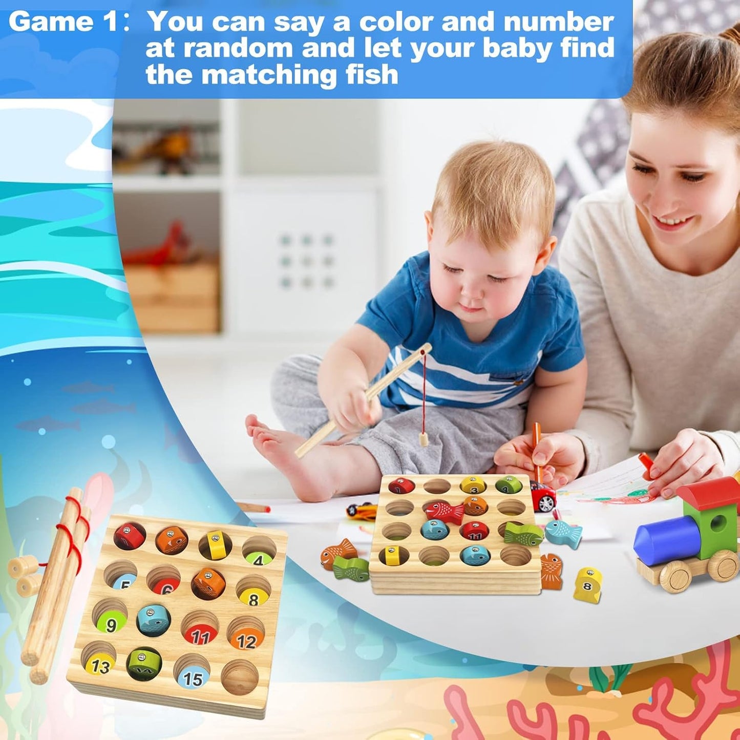 Colourful Magnetic Fishing Game in Wooden Craft for Kids