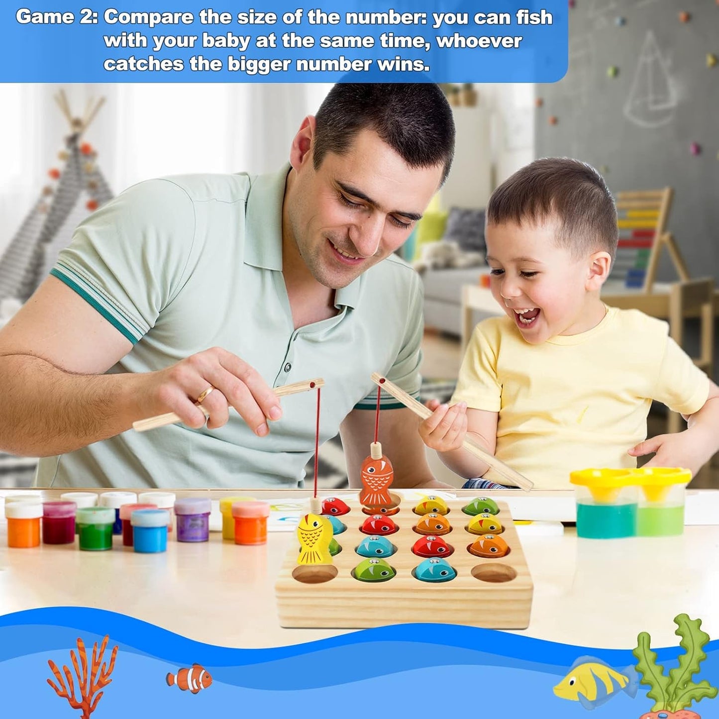 Colourful Magnetic Fishing Game in Wooden Craft for Kids