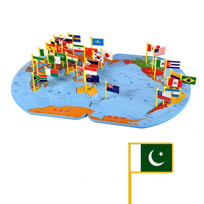 Educational Wooden World Map with 30 National Flags For Kids