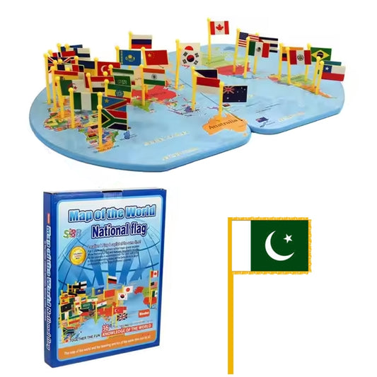 Educational Wooden World Map with 30 National Flags For Kids