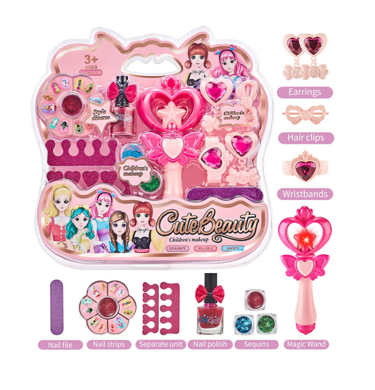 Kids Play Real Washable Makeup Kit Cosmetics Toys Gift Dress up Set, Birthday Gift Toys for Little Girls Toddlers 4-9 Years