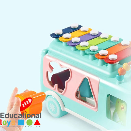 Huanger Sorting and Xylophone Bus Learning Educational Baby Toy