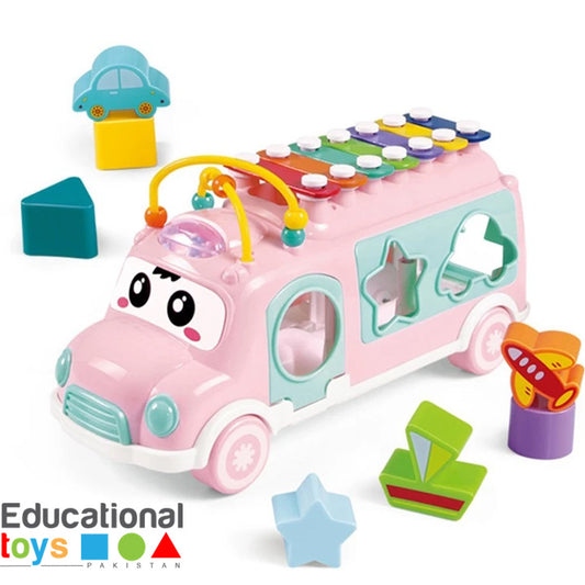 Huanger Sorting and Xylophone Bus Learning Educational Baby Toy