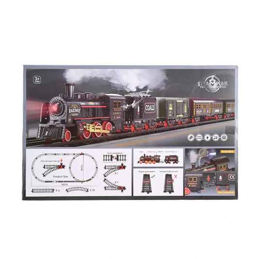 Steampunk Railway Train Set - Vintage Model Train with Light, Music & Steam Spray