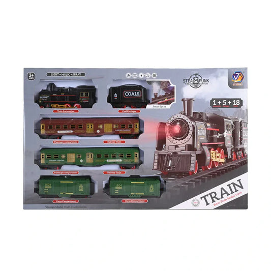 Steampunk Railway Train Set - Vintage Model Train with Light, Music & Steam Spray
